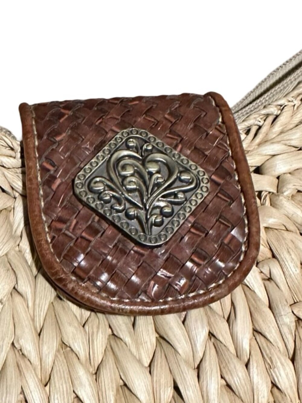 Coldwater Creek Medium Woven Straw Shoulder Bag Braided Leather Strap Purse - Picture 2 of 9
